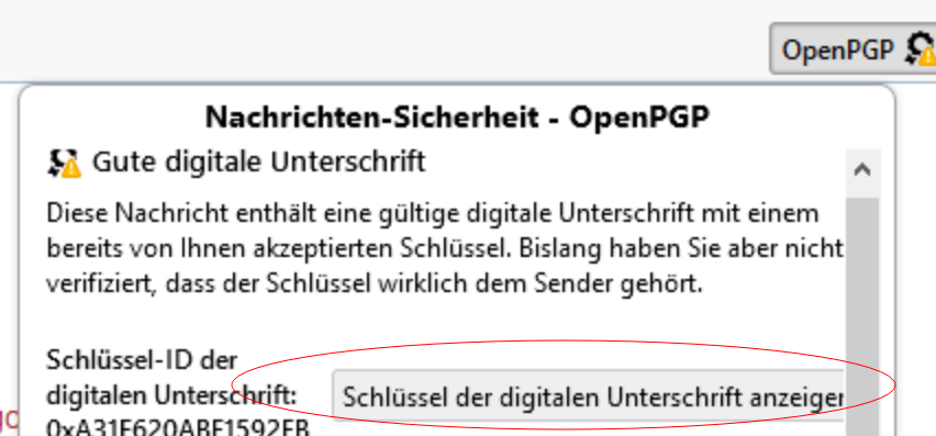Digitale Unterschrift in Thunderbird prüfen